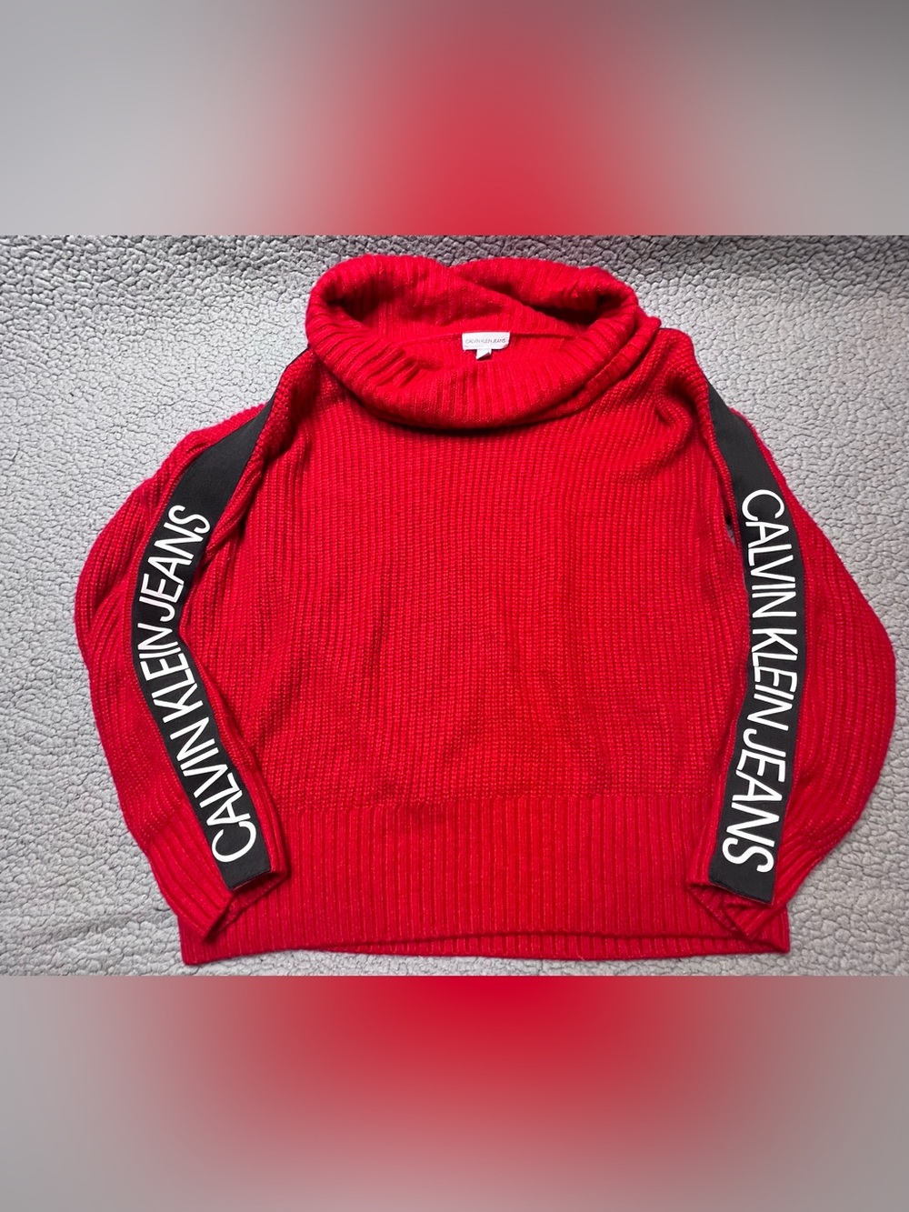 Calvin Klein Jeans Knit Sweater Long Sleeve Women’s Size Large Red And White